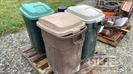 (3) Plastic Trash Cans &  Seeder